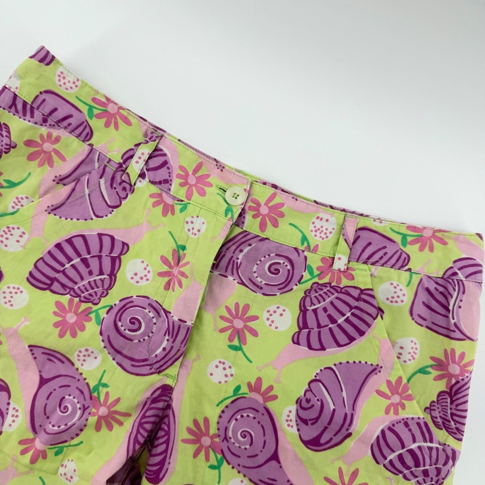 Lilly Pulitzer Bermuda Shorts Womens 2 Green Pink Purple Snail Floral Print